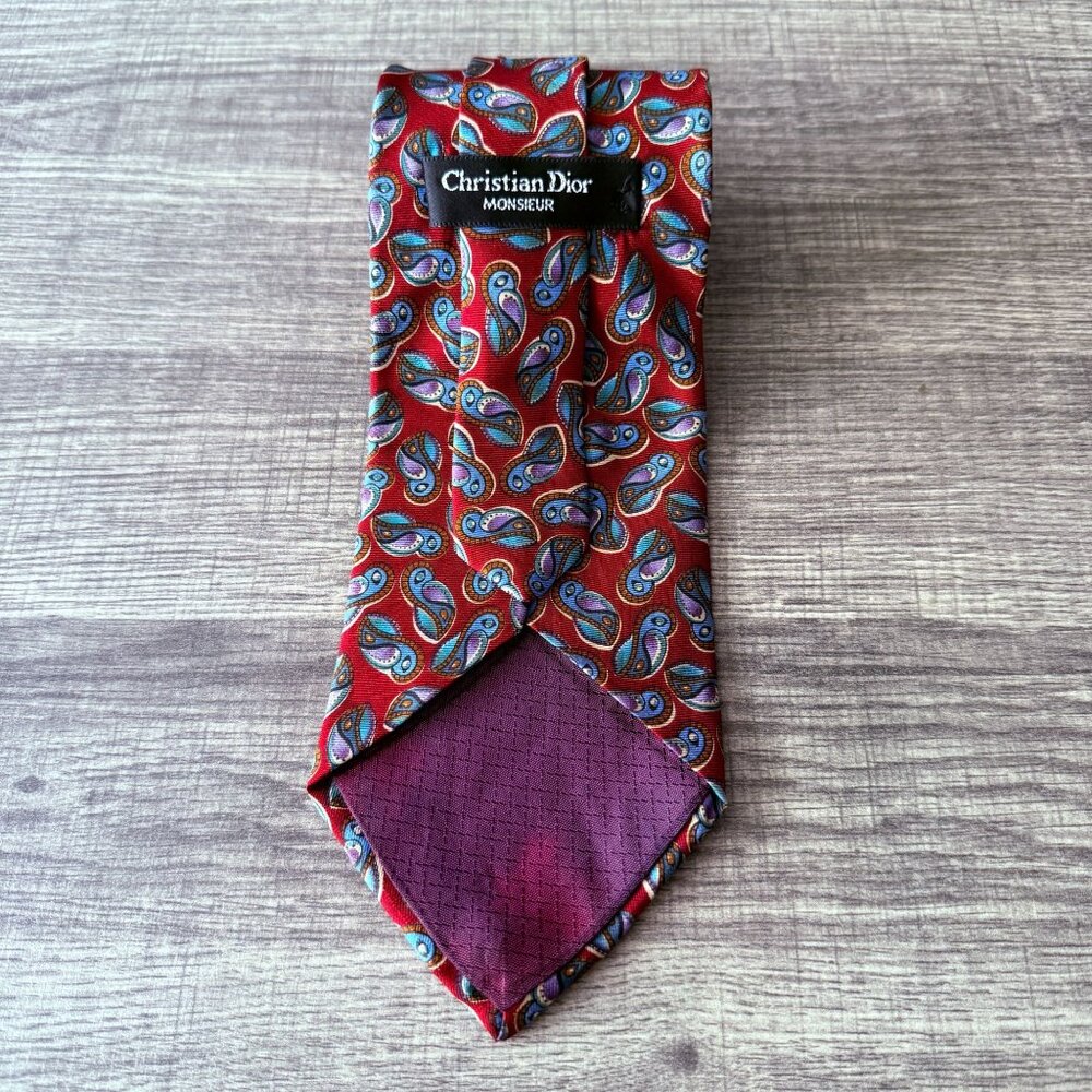 Vintage Christian Dior Monsieur Red Paisley All Silk Tie Made In USA 3.5 x 58 - Picture 12 of 12